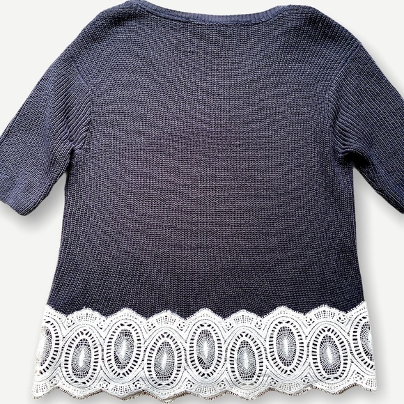 LC Lauren Conrad Navy Knit Sweater Lace Hem Sz XS - Picture 5 of 8